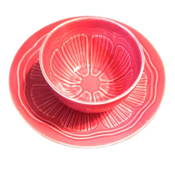 Pink Bowl and Lunch Plate Grasslands Road Citrus Design Ceramic - Picture 1 of 10
